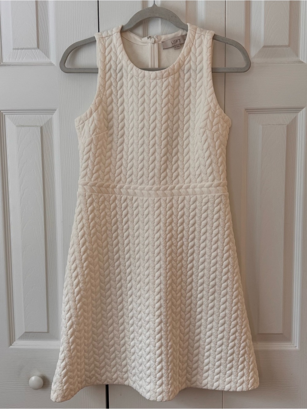LOFT Cream Cable-Knit Sleeveless Fit & Flare Dress